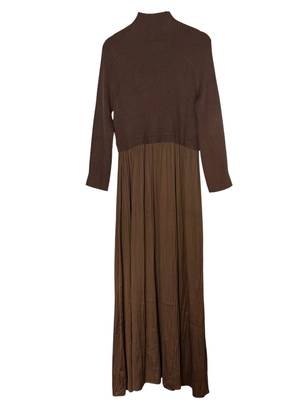 Anthropologie Twofer Knit Ribbed Satin Pleated Maxi Dress Size 2X Brown - Picture 4 of 14